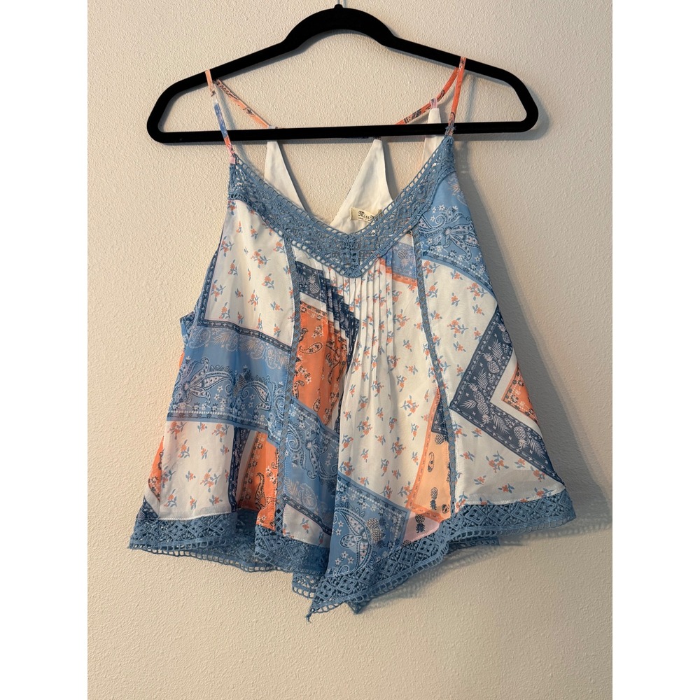 Miss Me NWT Paisley Patchwork Lace Handkerchief Hem Tank Top Large Boho Festival
